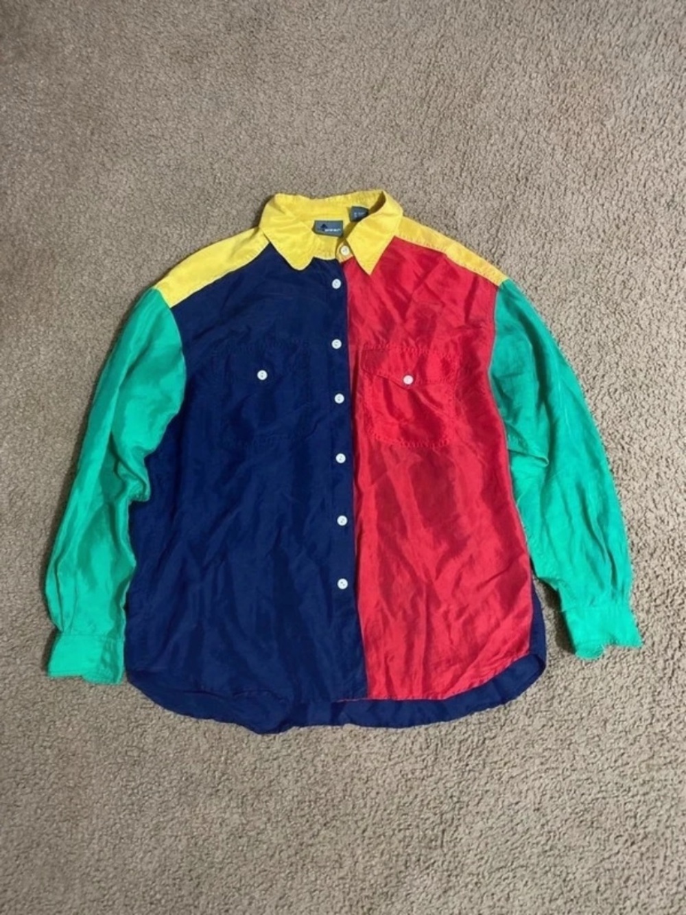 Vintage 90’s Lizwear 100% silk Colorblock Button Down Shirt
